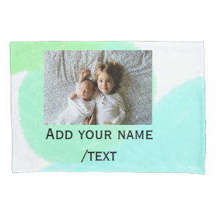simple green blue watercolor add photo custom text pillow case