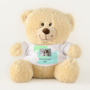 simple green blue watercolor add photo custom text teddy bear