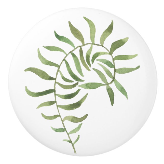Simple Green Botanical Fern Ceramic Knob (Front)