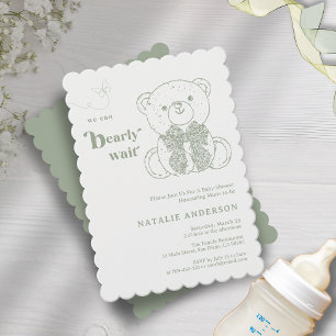 Simple Green Bow We Can Bearly Wait Baby Shower Invitation