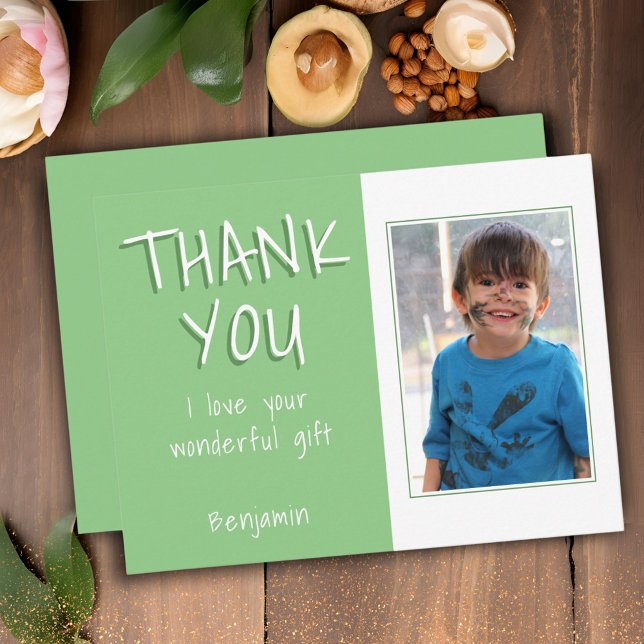 Simple Green Boy Photo Thank you Birthday Postcard (Creator Uploaded)