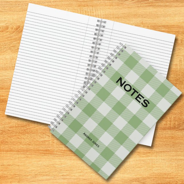 Simple Green Buffalo Check Monogram Name Notebook (Creator Uploaded)