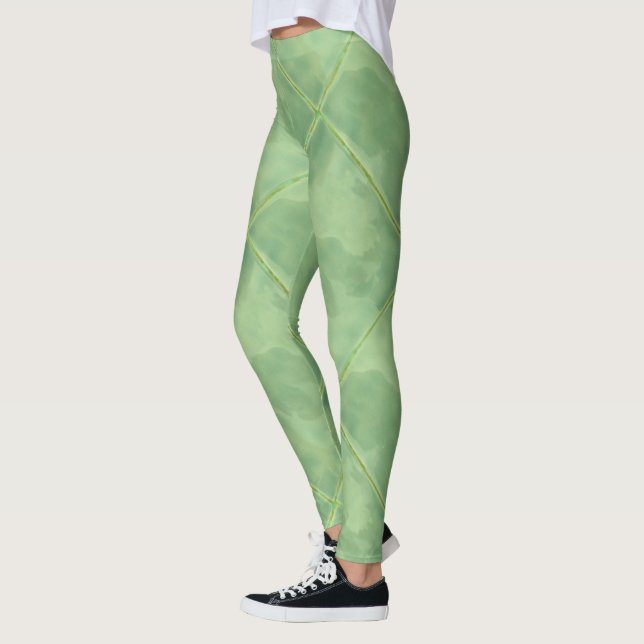 Simple Green Checkered Ceramic Tiles Leggings (Left)