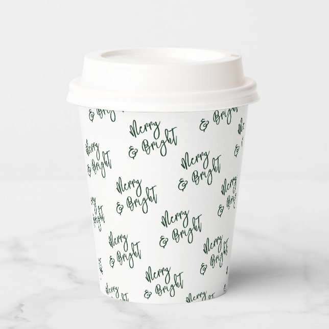 Simple Green Christmas Holiday Custom Text Pattern Paper Cups (Front)