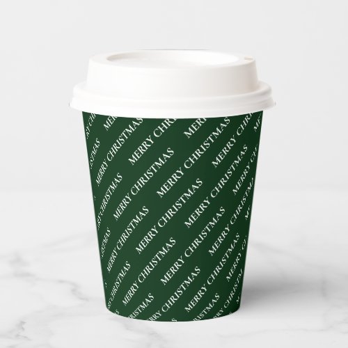 Simple Green Christmas Holiday Custom Text Pattern Paper Cups