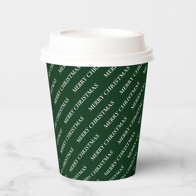 Simple Green Christmas Holiday Custom Text Pattern Paper Cups (Front)