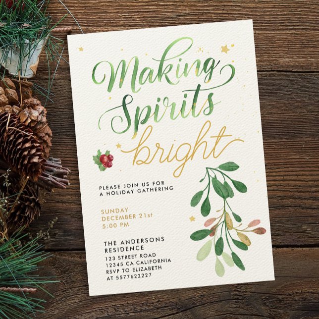 Simple Green Christmas Mistletoe Watercolor Script Invitation (Creator Uploaded)