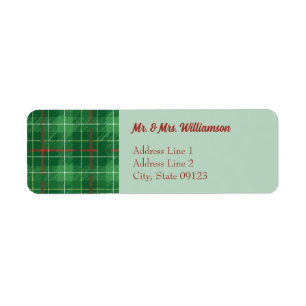 Simple Green Christmas Plaid Return Address Label