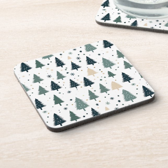 Simple Green Christmas Tree Beverage Coaster (Left Side)