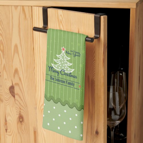 Simple Green Christmas Tree Monogrammed Kitchen Towel