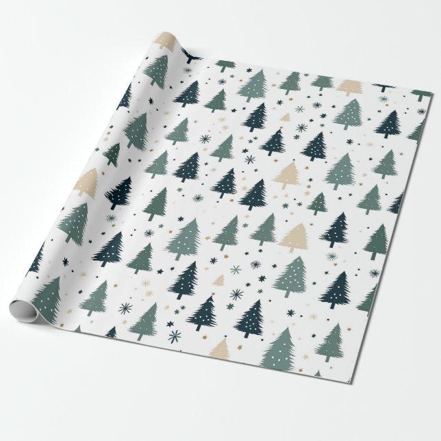 Simple Green Christmas Tree Wrapping Paper (Unrolled)