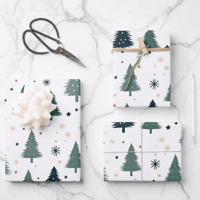 Simple Green Christmas Tree Wrapping Paper Sheets (Front)