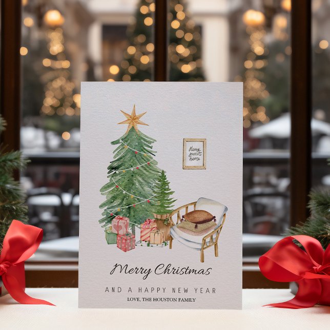Simple Green Cozy Christmas Tree Flat  Holiday Card (Creator Uploaded)