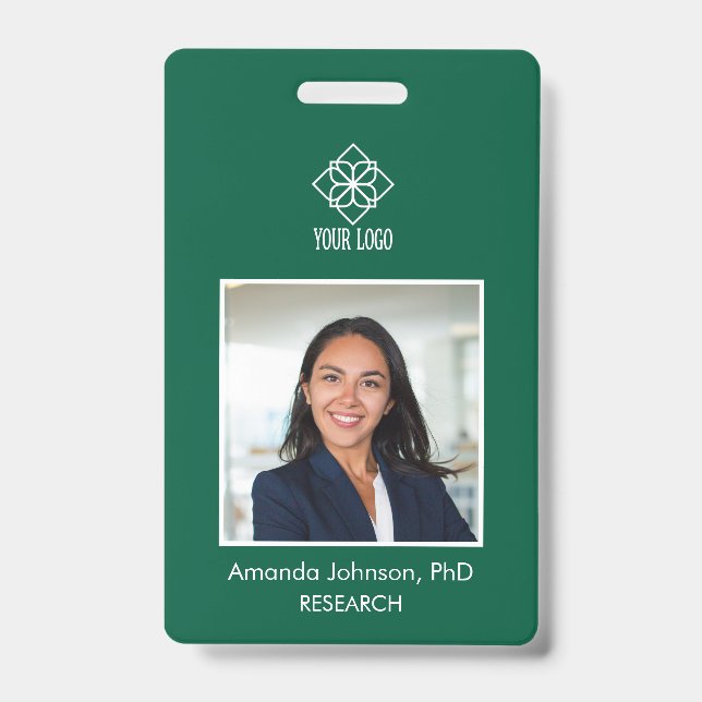 Simple Green Custom Logo Employee Photo ID  Badge (Front)