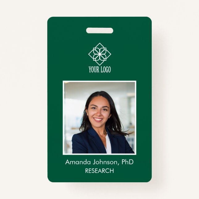Simple Green Custom Logo Employee Photo ID  Badge (Front)
