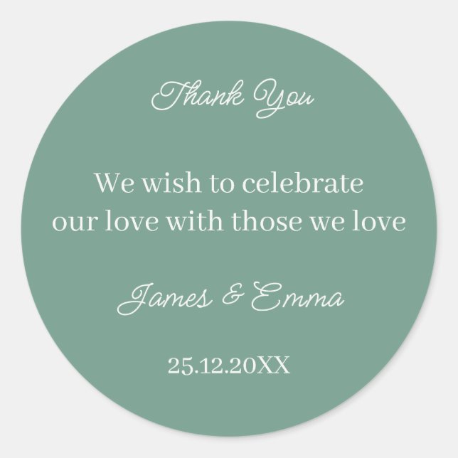 Simple Green Custom Wedding Classic Round Sticker (Front)