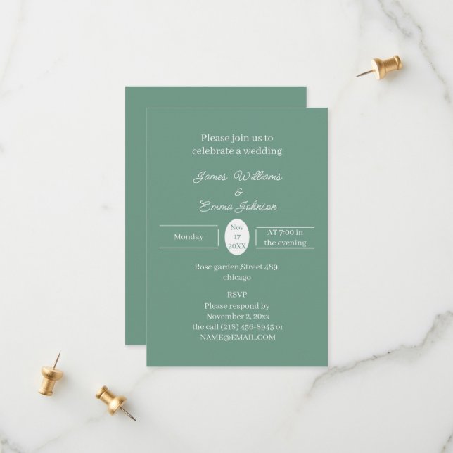 Simple Green Custom Wedding Invitation (Front/Back In Situ)