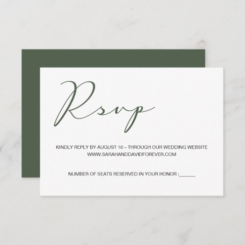Simple Green custom wedding website  RSVP Card