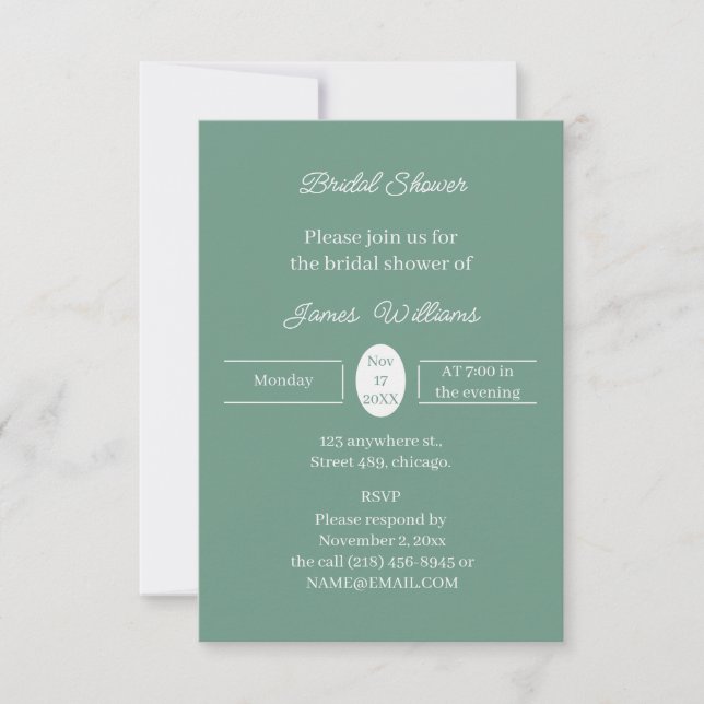 Simple Green Customized Bridal Shower Invitation (Front)