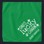 Simple Green Dad`s lucky charm St. Patrick Bandana<br><div class="desc">Plain Green St. Patrick's Day Bandana with White Typography Dad`s Lucky Charm with Shamrock and Paw. You can write your pet's name on the bandana. Ideal as a gift for dog lovers,  dog dads.</div>