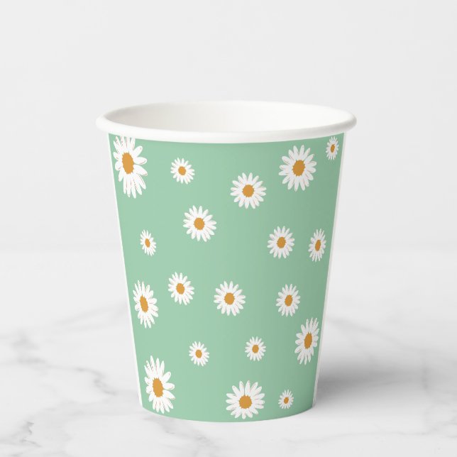 Simple Green Daisy Theme Paper Cups (Front)