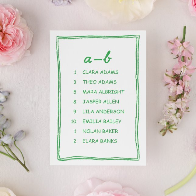 Simple Green Doodle Wedding Seating Chart Card (Creator Uploaded)