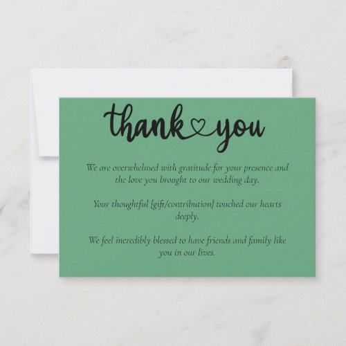 Simple green elegant wedding thank you card