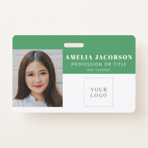 Simple Green Employee Photo ID Logo Barcode  Badge