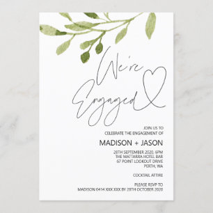 Simple Green Eucalyptus We're Engaged Engagement Invitation