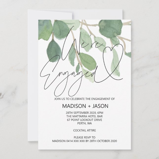 Simple Green Eucalyptus We're Engaged Invitation (Front)
