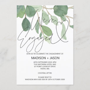 Simple Green Eucalyptus We're Engaged Invitation
