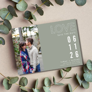 Simple Green Fall Photo Love Wedding Save the Date Announcement