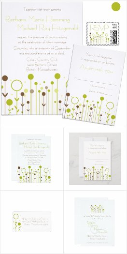 Simple Green Floral Dots Modern Wedding Suite
