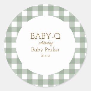 Simple Green Gingham Baby Shower Sticker