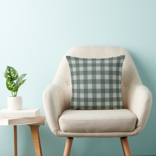Simple Green Gingham Checkered Throw Pillow