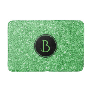 Simple Green Glitter Texture With Monogram Bathroom Mat