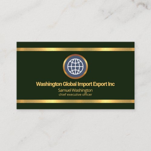 Simple Green Gold Borders Global Import Export Business Card