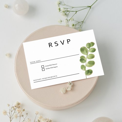 Simple green gold eucalyptus leaves RSVP Invitation