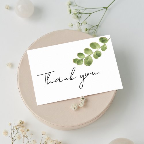 Simple green gold eucalyptus leaves Thank You Invitation