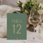 Simple Green & Gold Fancy Wedding Table Number<br><div class="desc">Elegant classy green and gold minimalist wedding table number template. That features a unique and modern gold and sage emerald green handmade line art design of a eucalyptus leaf. And gold-yellow table number on a sage fancy green background.  Grab this modern whimsical calligraphy wedding table number and customize it.</div>