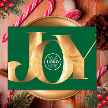 Simple Green Gold Joy Business Logo Happy Holidays