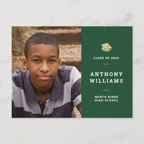 Simple Green  Gold Modern Photo Graduation Postcard