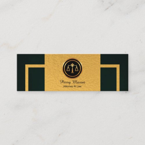 Simple Green Grunge Vertical Gold Border Lawyer Mini Business Card