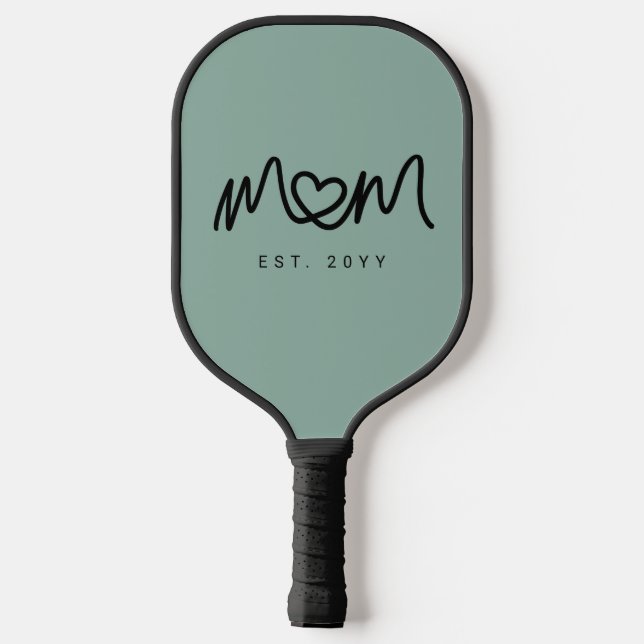 Simple Green Heart Script Mom Established Est Pickleball Paddle (Back)