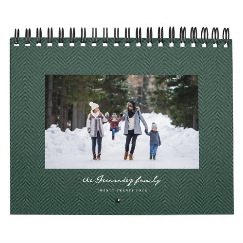 Simple green herringbone tweed classic family calendar