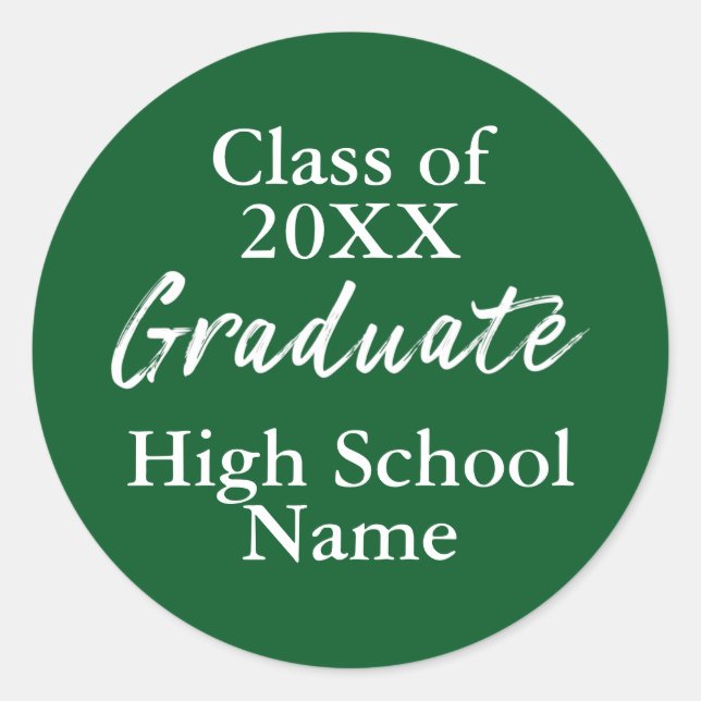 Simple Green High School Class of Graduate Script Classic Round Sticker (Front)