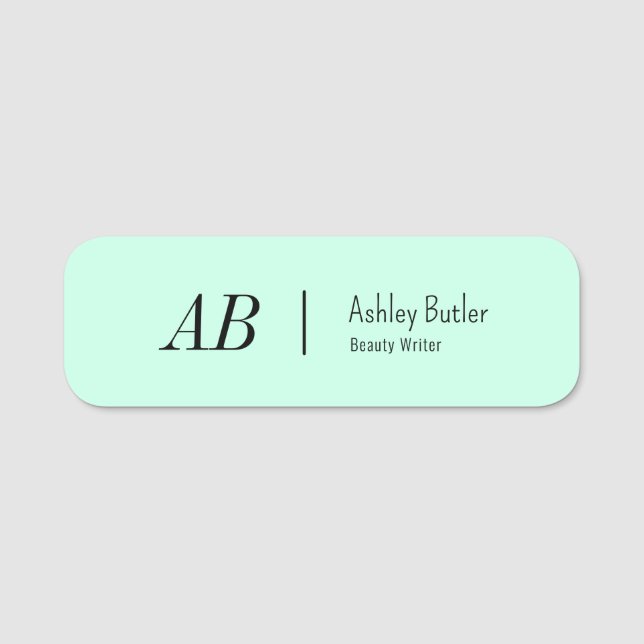 Simple Green Initials Mint Pastel Name Tag (Front)