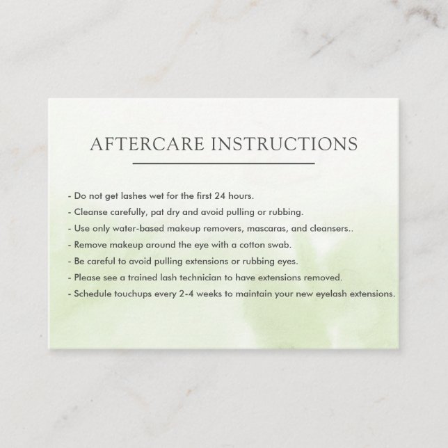 Simple Green Lash Extension Microblading Aftercare Business Card (Front)