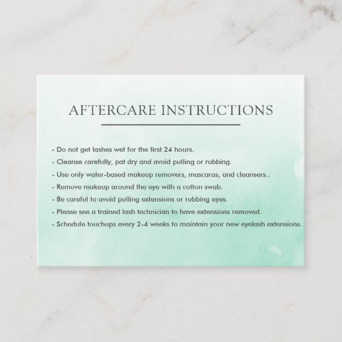 Simple Green Lash Extension Microblading Aftercare Business Card