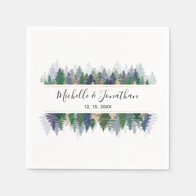 Simple Green Lavender Gold Pine Trees Wedding Napkins (Front)